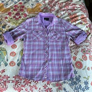 Marmot purple plaid button down camping hiking shirt size M